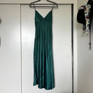 Emerald green satin midaxi dress
